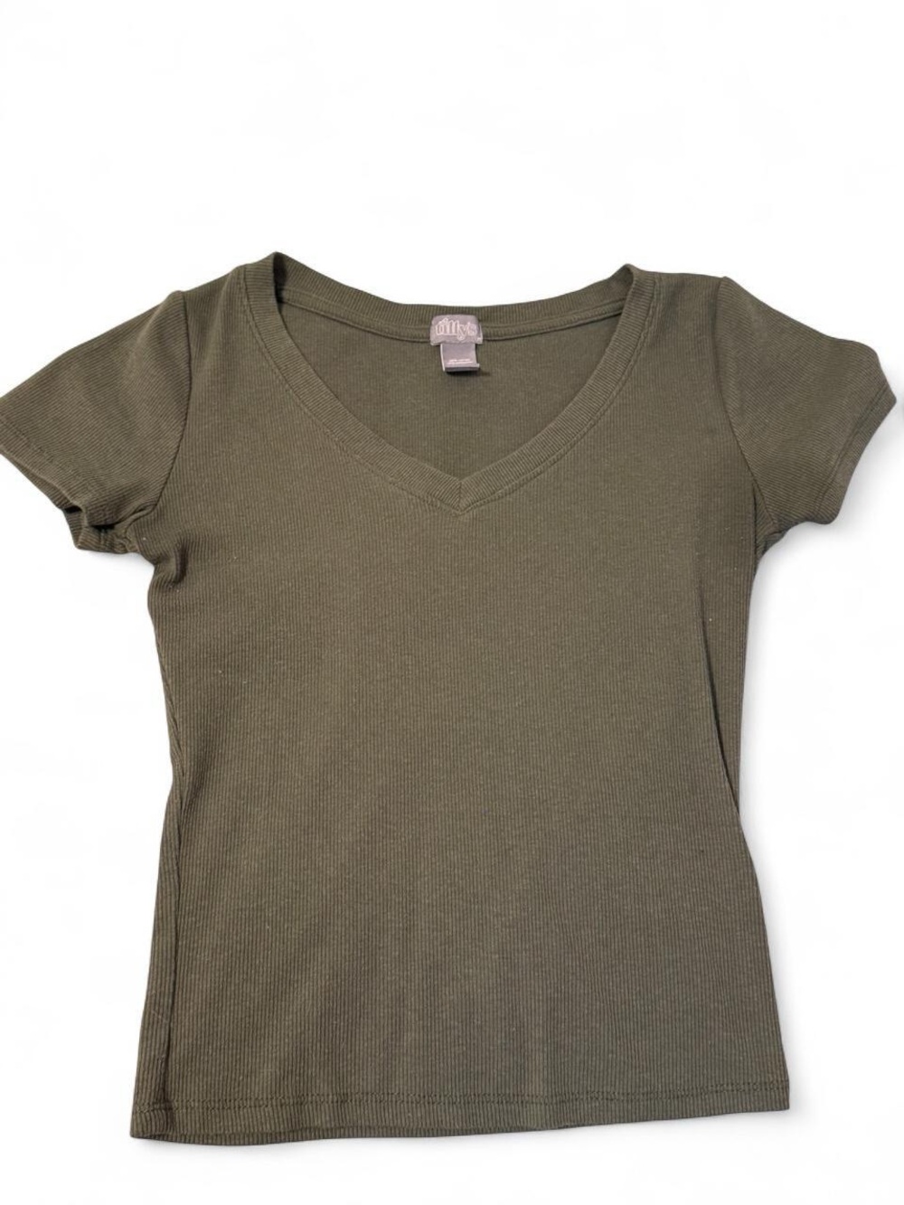 Tilly's Olive Green V-Neck Ribbed Tee - Women’s